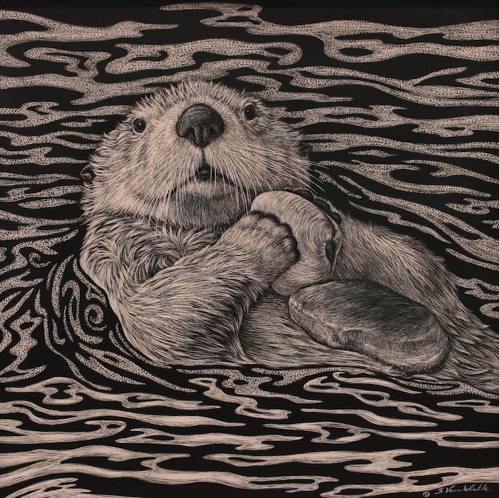 Susan Van Winkle, "Lunch for One", scratchboard, $385