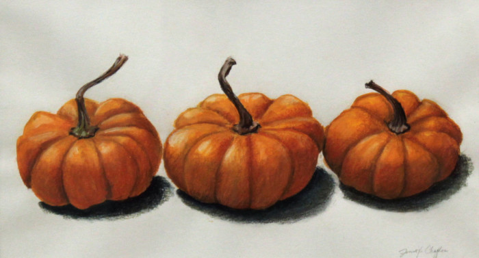 Chaffee, Jennifer, "3 Little Pumkins", Watercolor Pastel, $150