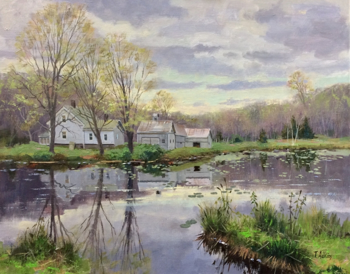 Thomas Adkins, "Spring Lily Pond", oil, 16x20, $2,600
