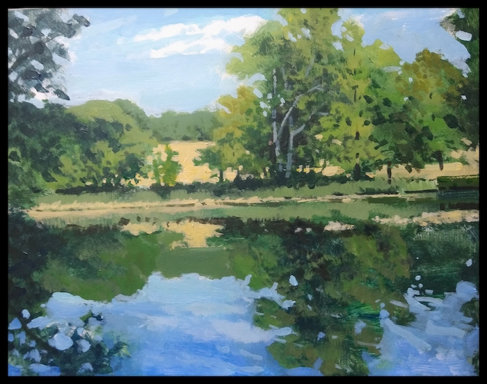 Richard Bazelow, "Still Pond Reflections", acrylic, 8x10, Sold
