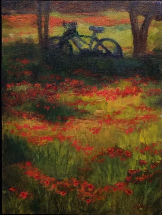 Jane Collins, "Poppies, France", oil, 12 x 9, Sold