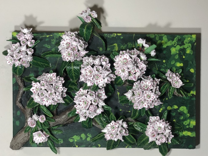 Robin Collins, "Forever in Bloom", acrylic/powder marble, 19x24x7, $1,000