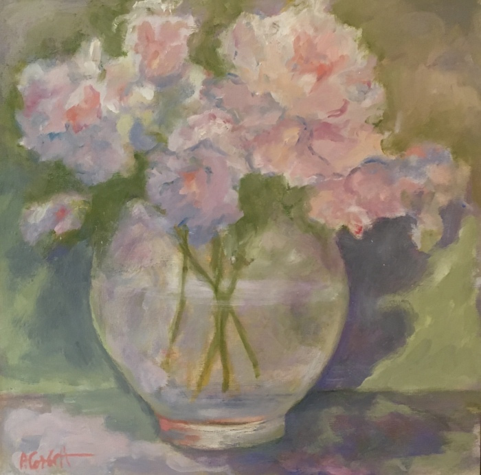 Patricia Corbett, "Floral Fantasia", oil, 12x12, $850