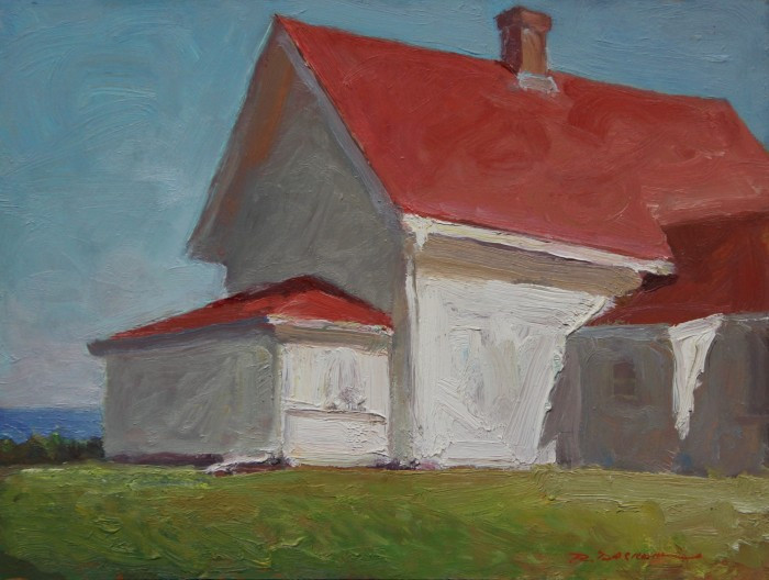 Rick Daskam, "Monhegan Museum, Strong Light", oil, 9x12, $950