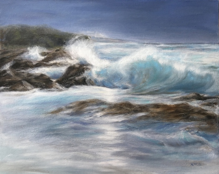 Rose Mary Gates, "New England on the Rocks", oil, 16x20, $800