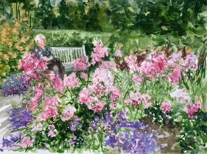 Dawna Hasara, "Miss Florence's Garden", watercolor, 12x16, $350