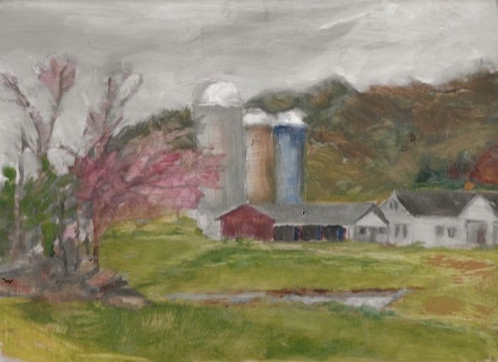 Suzanne Lewis, "Spring, Tiffany Farm", oil/copper, 9x12, $200