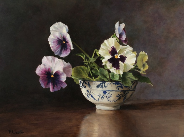 Patti Lizotte, "Pansies in a Bowl", oil, 12x16, $725