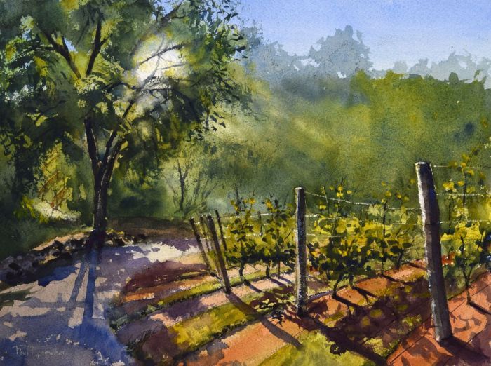 Paul Loescher, "A Vineyard Evening", watercolor, 12x16, $1,200