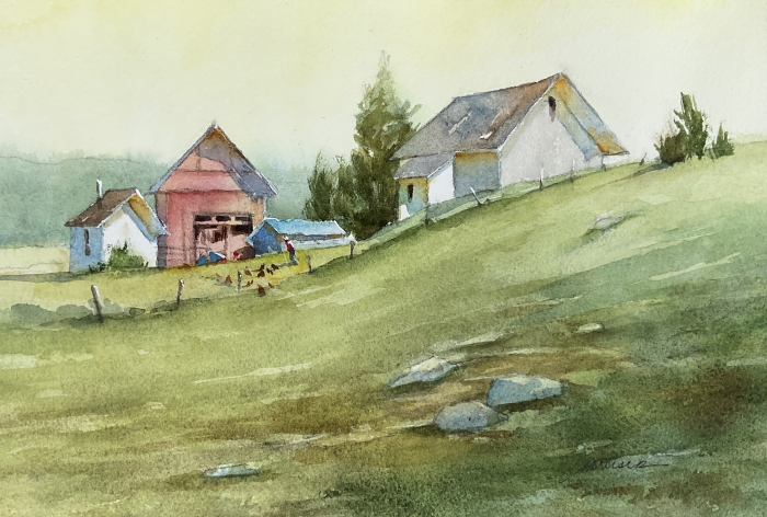 Barbara Maiser, "Country Life", watercolor, 7x10, $750
