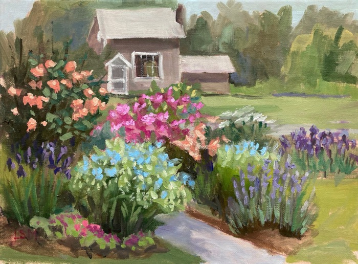 Linda Marino, "Garden Path to Studio", oil, 9x12, $500
