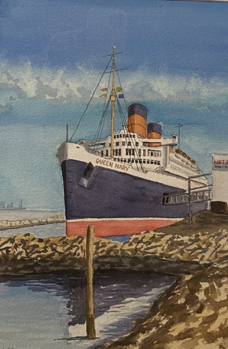 Dave Moore, "Queen Mary", watercolor, 13x9, $500