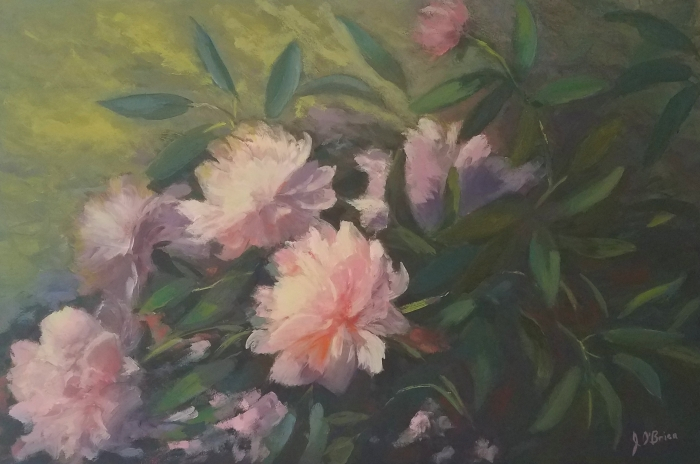 Jeanne OBrien, "Cascade Of Peonies", oil, 12x18, $625