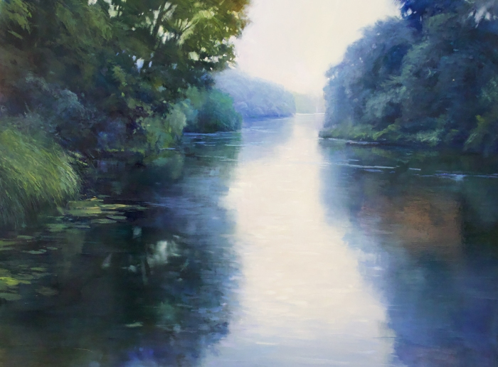 Janine Robertson, "Along the River", oil/aluminum, 18x24, $1,950