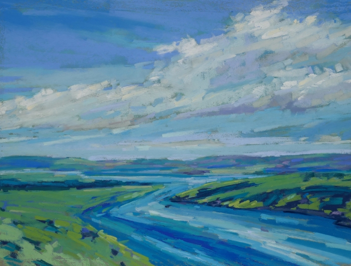Diana Rogers, "River's Bend with Late Afternoon Sky", pastel, 10x14, $500