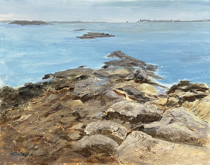 Nick Salerno, "Mystic River from Mason’s Island", acrylic, 11x14, $400