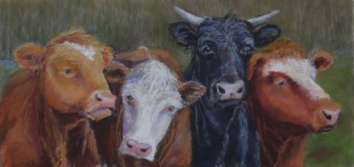 Patricia Seekamp, "Plein Air Critics at Tiffany Farm", pastel, 13x22, $600