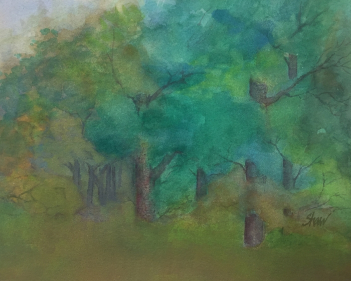 Susan Shaw, "Twilight Woods", watercolor, 14x16, $375