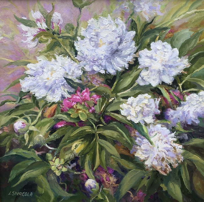 Linda Sinacola, "White Peonies", oil, 18x18, $900