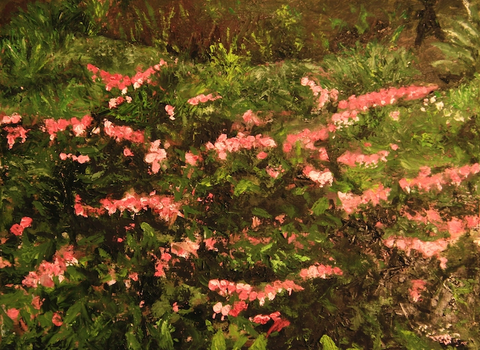 Wesley Vietzke, "Bleeding hearts at Florence Griswold", oil, 18x24, $500