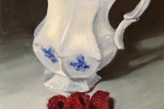 Dawn Bisharat, "Framboises et pot de crème", acrylic, 8x10, $425