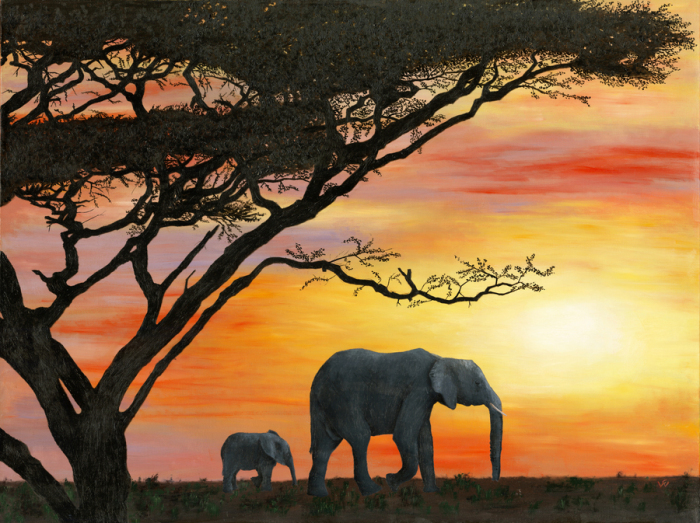 Veronique Fournier-Wynne, "Rendez-vous in Serengeti", Oil, $2,500, 30 x 40