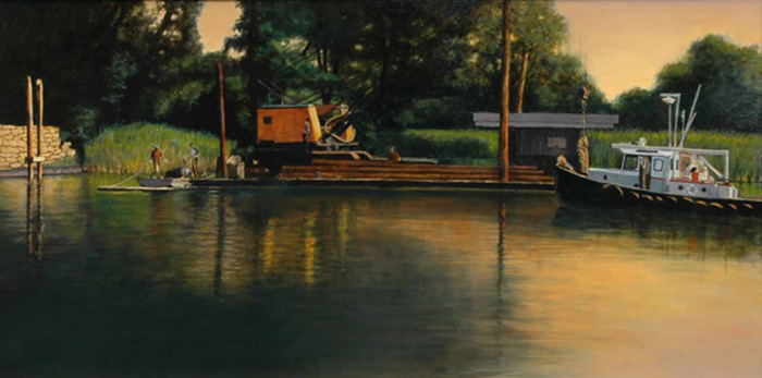 Enid Hatton, "Mill River Quay", Oil, $3,000, 18 x 36