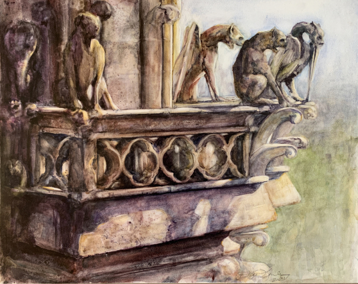 Kae Kinley, "The Guardians, Notre Dame", Watermedia, $1,100, 16 x 20