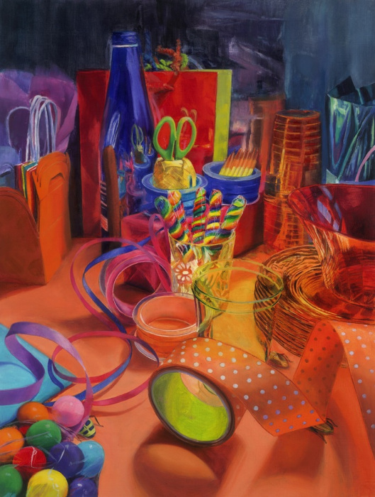 B.  Lucas, "Party Prep", Oil, $1,950, 24 x 18