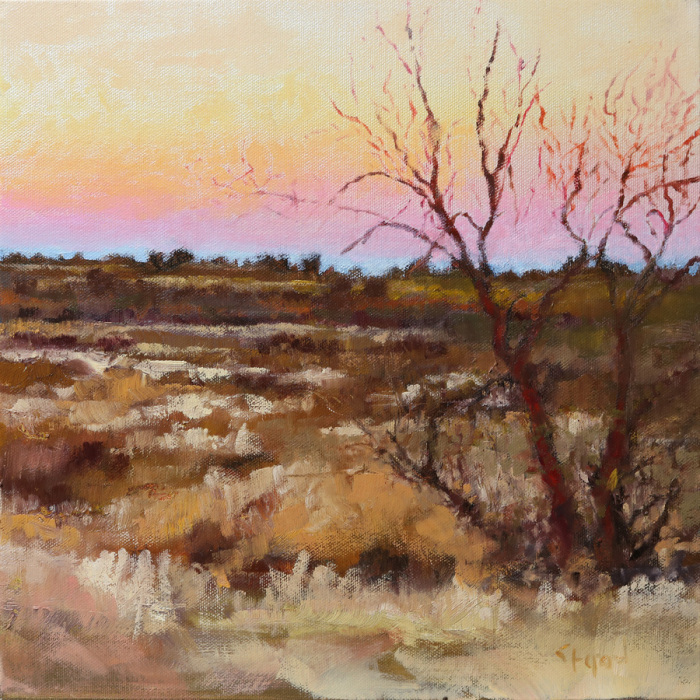 Linda Shepard, "Behind the New Mexican Sunset", Oil, $400, 12 x 12