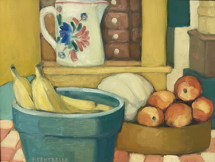 Michael Centrella, "Bananas, Cantaloupe, and Peaches", oil, 14x18, $800