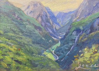 Jacqueline Jones, "Stalheim View", oil, 6x8, $600