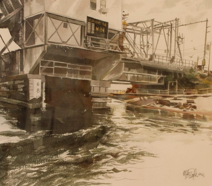 Eagle Niantic River Bridge watercolor