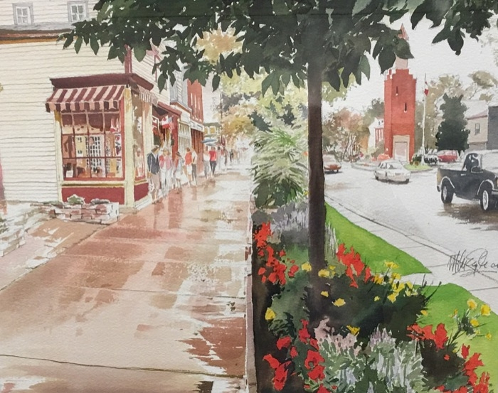 Eagle Rain on Queen Street watercolor