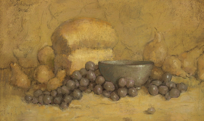 Matthew F. Schwager,  "Bread and Grapes", pastel, 9x15, $1,200