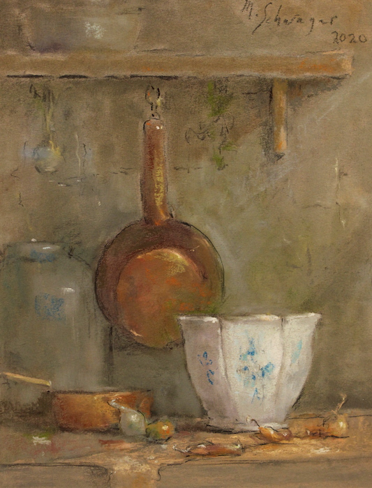 Matthew F. Schwager," Hanging Copper Pot", pastel, 11X8, $950
