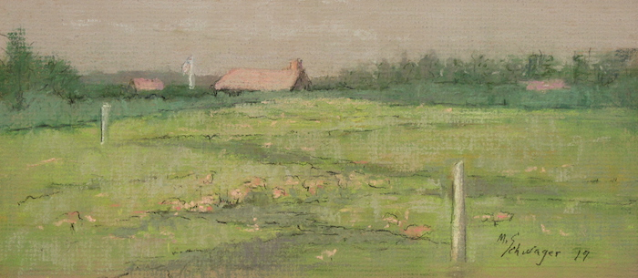 Matthew F. Schwager, "Red Roofs Hammonasset", pastel, 5x11, $850