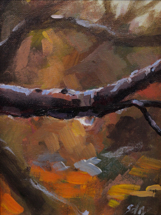 Sara Drought Nebel, "March Rain", acrylic, 6x8, $350