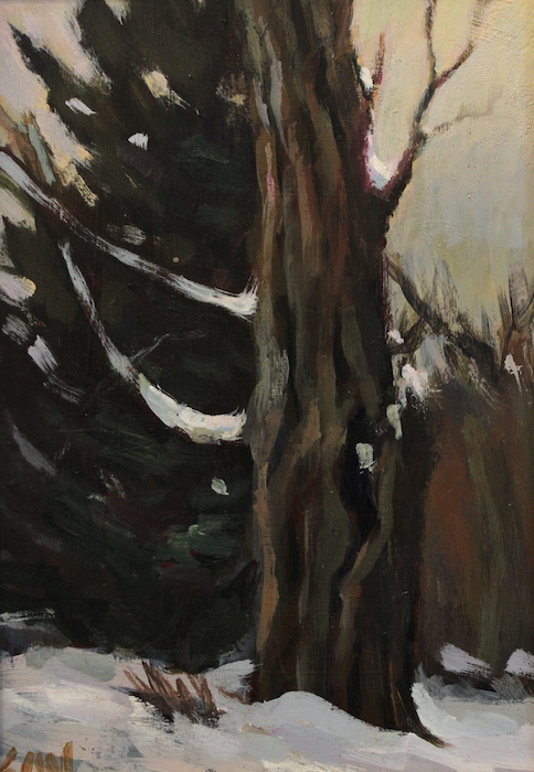 Sara Drought Nebel, "Snow Coming", acrylic, 5x7, $350