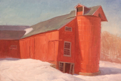Rick Daskam, "Tilting Red Barn", oil, 24x30, $4,200
