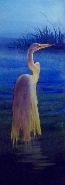 Ralph Acosta, "Egret", watercolor, 5x14, $400