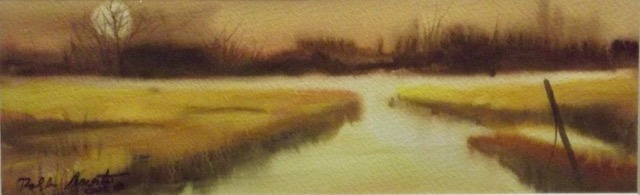 Ralph Acosta, "Evening Marsh", watercolor, 10x3.5, $300