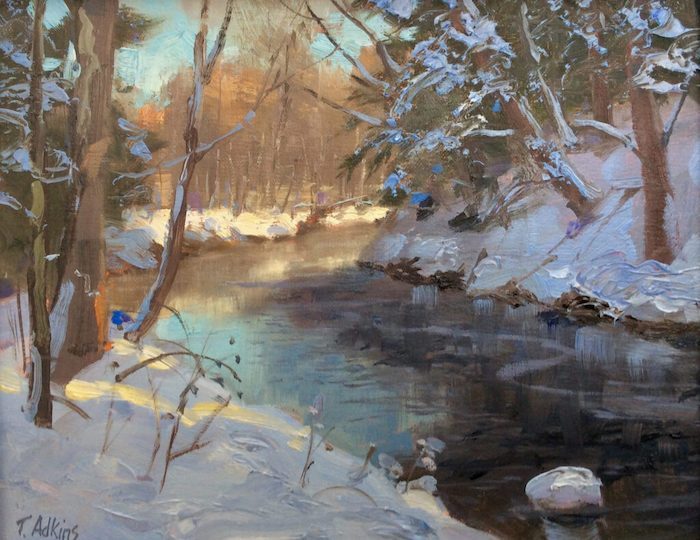 Thomas Adkins, "Winter Stream", oil, 8x12, $650
