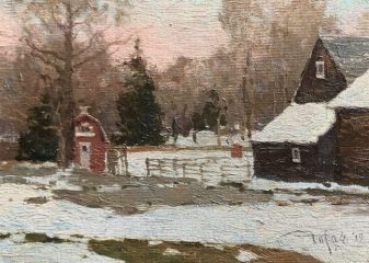 Zufar Bikbov, "December Night at Farm", oil, 5x7, $490