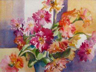 Terry Bogan, "Zinnia Dance", watercolor, 19x23, $450