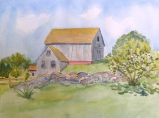 Joan Carew, "Pleasant Barnyard", watercolor, 12x16, $300