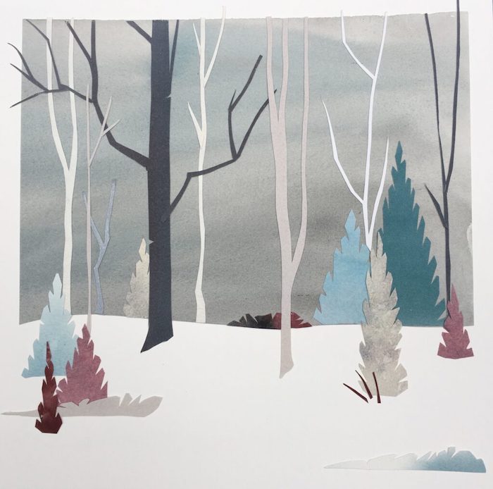 Anne Coffey, "Snowbound", collage, 16x16, $300