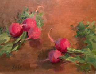 Margaret Dean, "Organic Radishes", oil, 8x10, $375