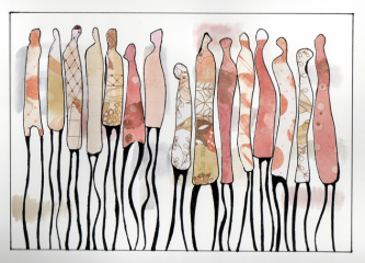 Carol Dunn, "Before Social Distancing", collage, 12x15, $175