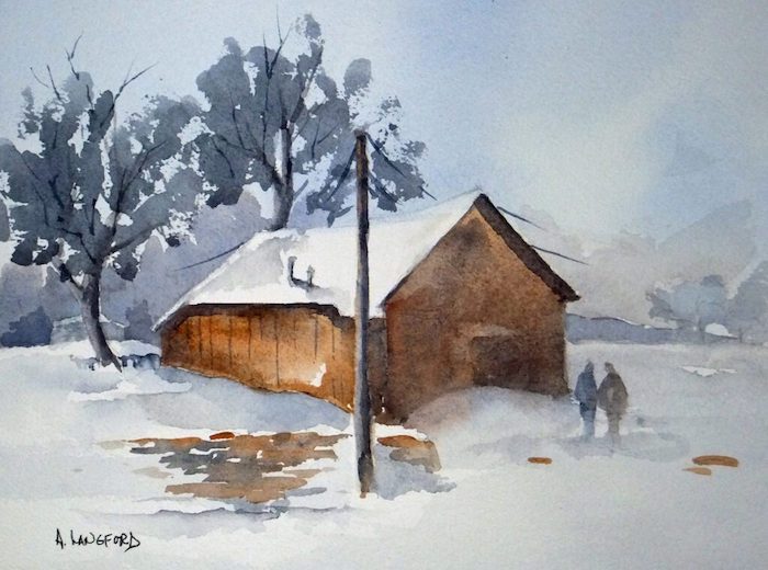 Anita Langford, "Winter Parler", watercolor, 9x12, $250